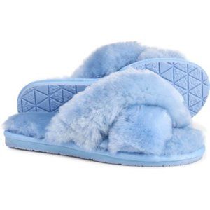 RJ’s Fuzzies Emma Sheepskin Slippers Crisscross Sandals Baby Blue Size 8 NEW